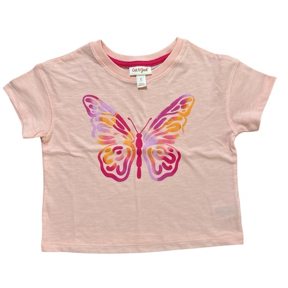 Cat & Jack 2 Pcs Size 4 Summer Butterfly Tee and Yellow Ruffle Top BNWT - Picture 5 of 5
